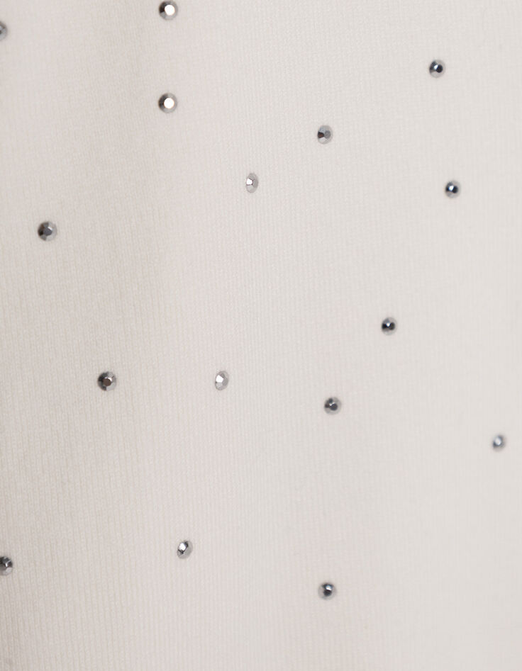 Wei&szlig;er Damen Strickpullover mit V-Ausschnitt und Nieten-6