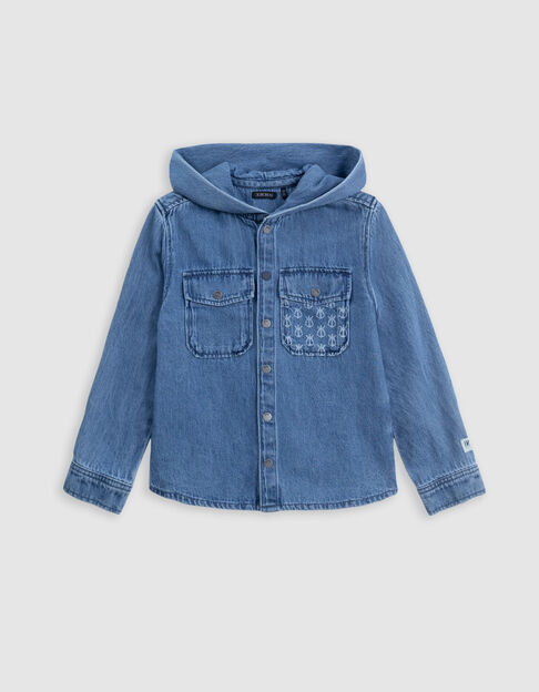 Waterless blue denim hooded shirt for boy - IKKS