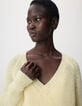 Pull col V jaune tricot loose Femme-4