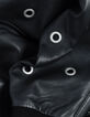 Bomber court noir cuir d&eacute;cor maxi oeillets Femme-9