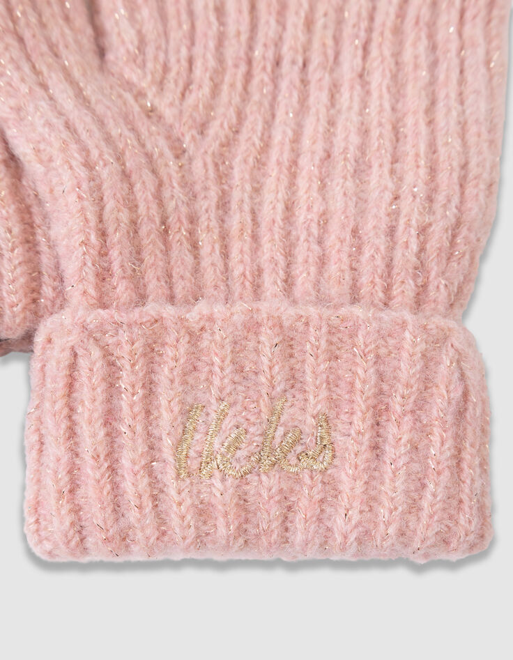 Girls’ pink glittery knit gloves with turn-ups-3