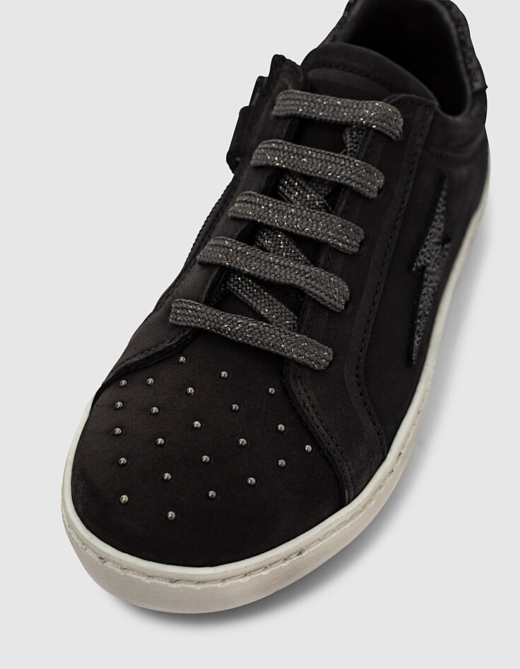 Schwarze Mädchen-Sneakers aus Veloursleder mit Nieten-5