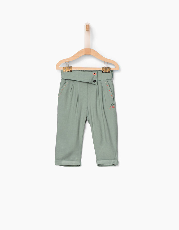 Pantalón caqui claro bolsillos bordados bebé niña-1