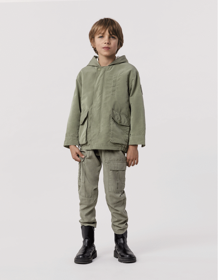 Veste kaki à capuche doublure éponge garçon-1