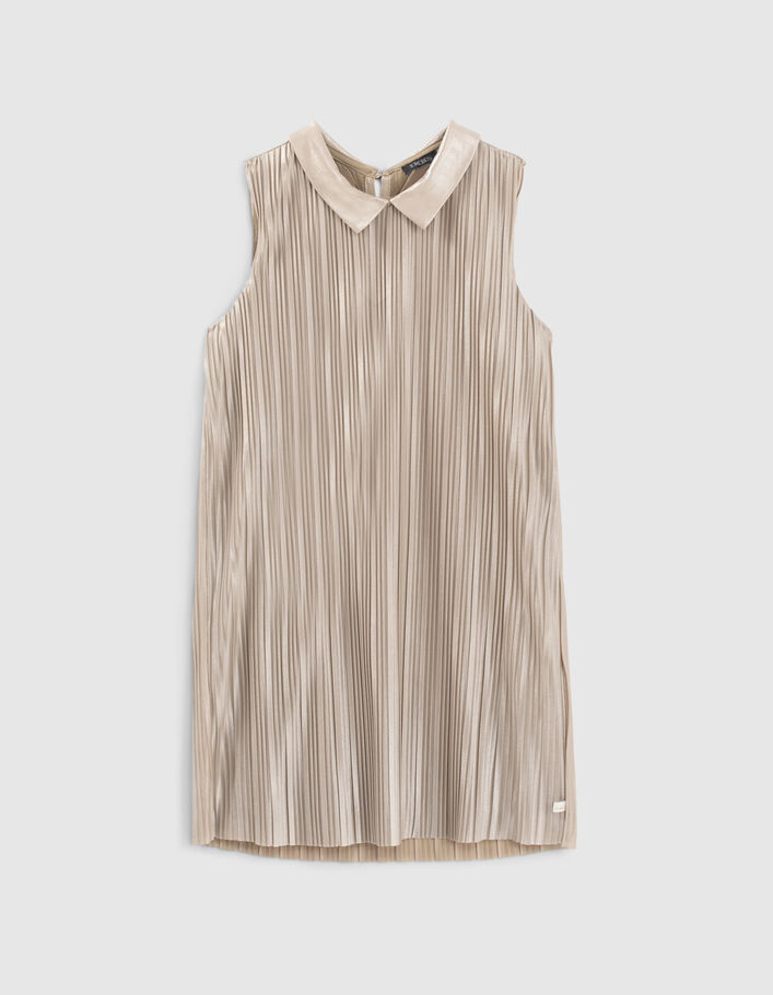 Girls’ gold recycled pleated sleeveless dress - IKKS