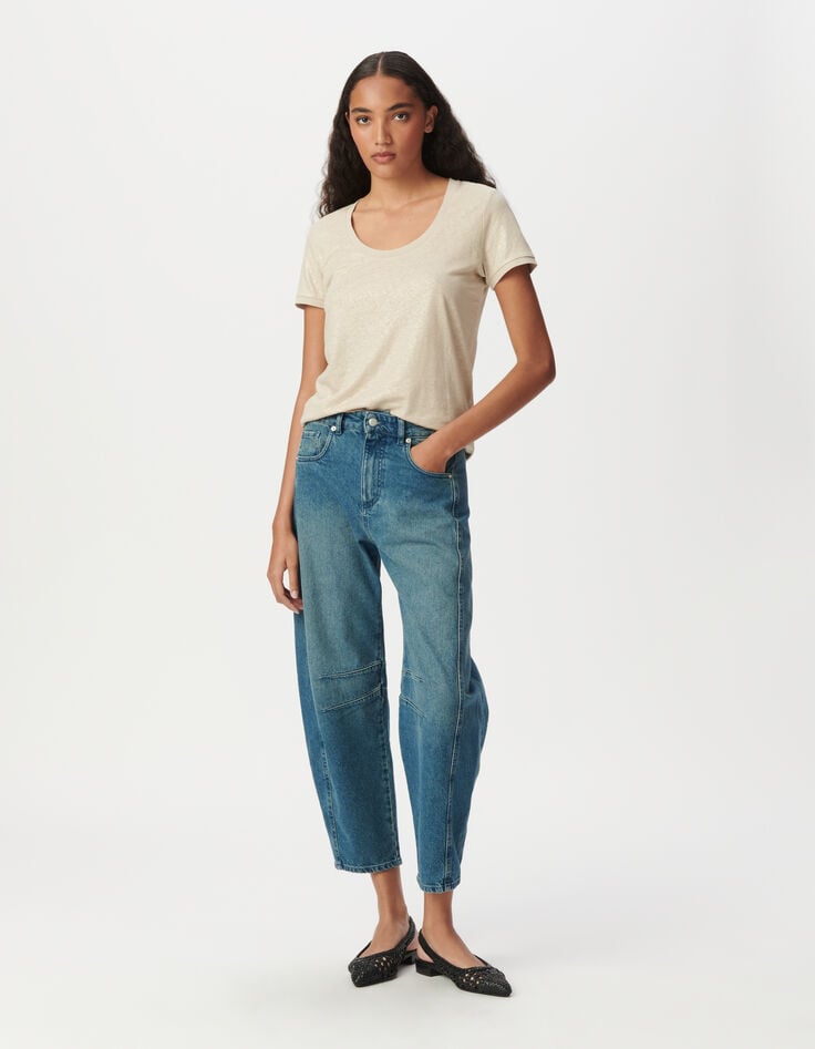 Beiges Kurzarm-T-Shirt irisierend-1 Beiges Kurzarm-T-Shirt irisierend-1