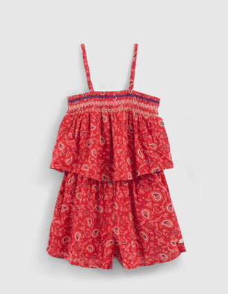 Mono corto rojo Ecovero™ estampado cachemira niña