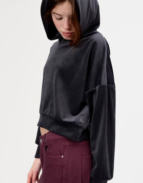 Grijze hoodie velourstricot meisjes - IKKS
