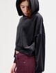 Girls’ grey velvet knit hoodie-1 Girls’ grey velvet knit hoodie-1