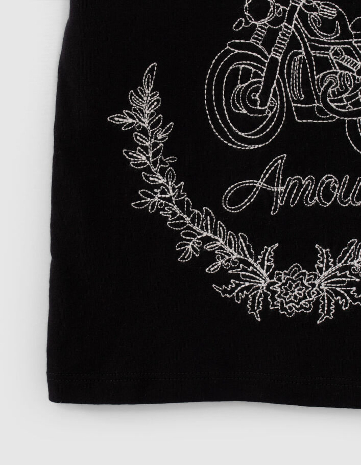 Girls’ black motorbike and flower embroidered T-shirt - IKKS
