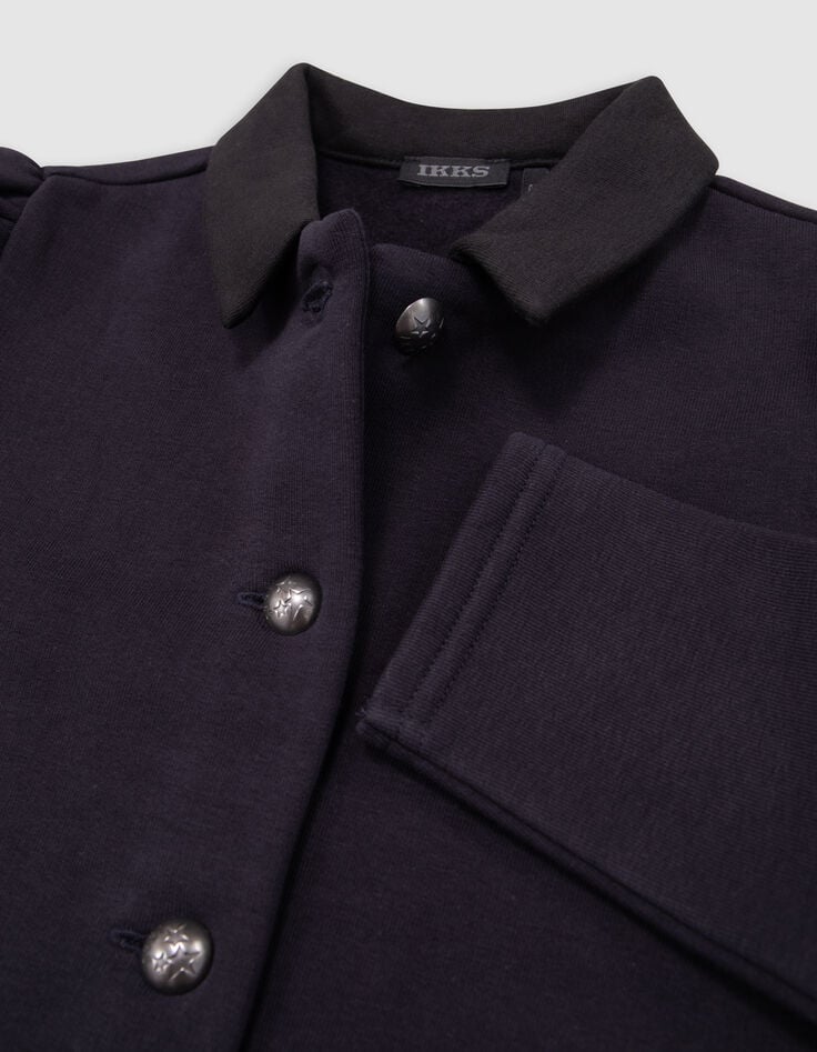 Chaqueta con botones de forro polar azul marino para niña-5