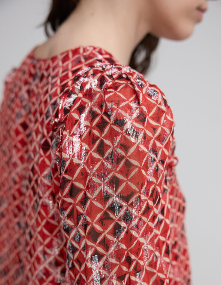 Robe courte en voile rouge imprimé Trellis femme-4 Robe courte en voile rouge imprimé Trellis femme-4
