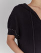 Women’s black beaded hooded short-sleeve cardigan-2