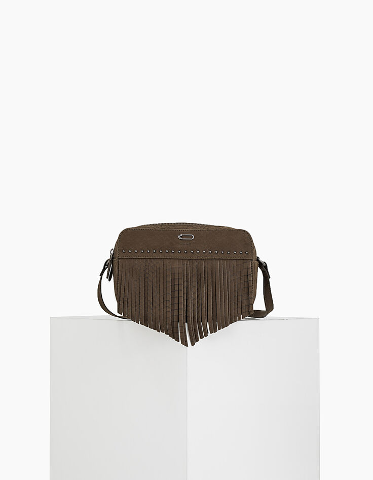 Sac The Messenger en cuir kaki effet reptile femme-1