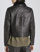 Women’s black quilted leather jacket with sheepskin collar-3