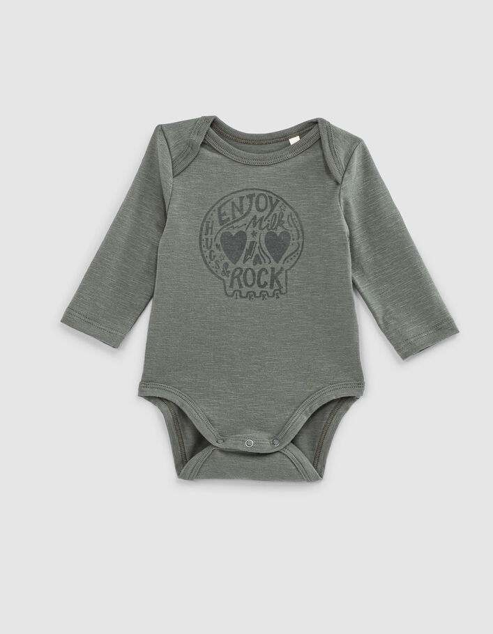 Baby’s light khaki skull graphic organic cotton bodysuit - IKKS