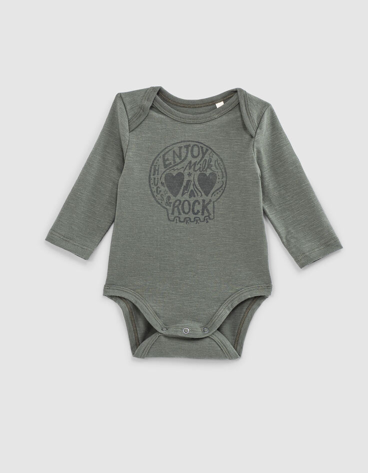 Baby’s light khaki skull graphic organic cotton bodysuit-1