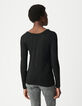 Tee-shirt noir paillet&eacute; encolure tress&eacute;e Femme-4