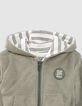 Cardigan réversible kaki éponge et rayures bébé garçon-5