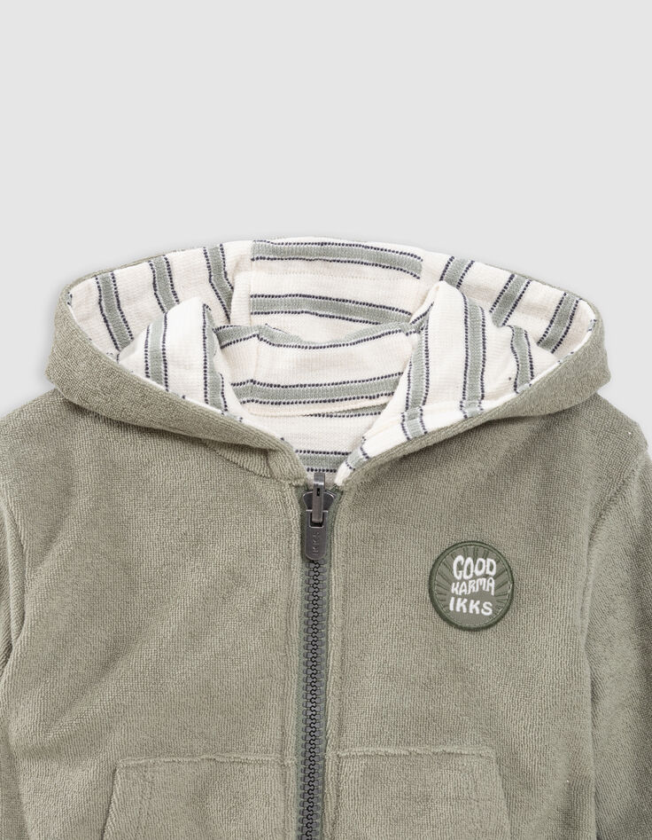 Cardigan réversible kaki éponge et rayures bébé garçon-5