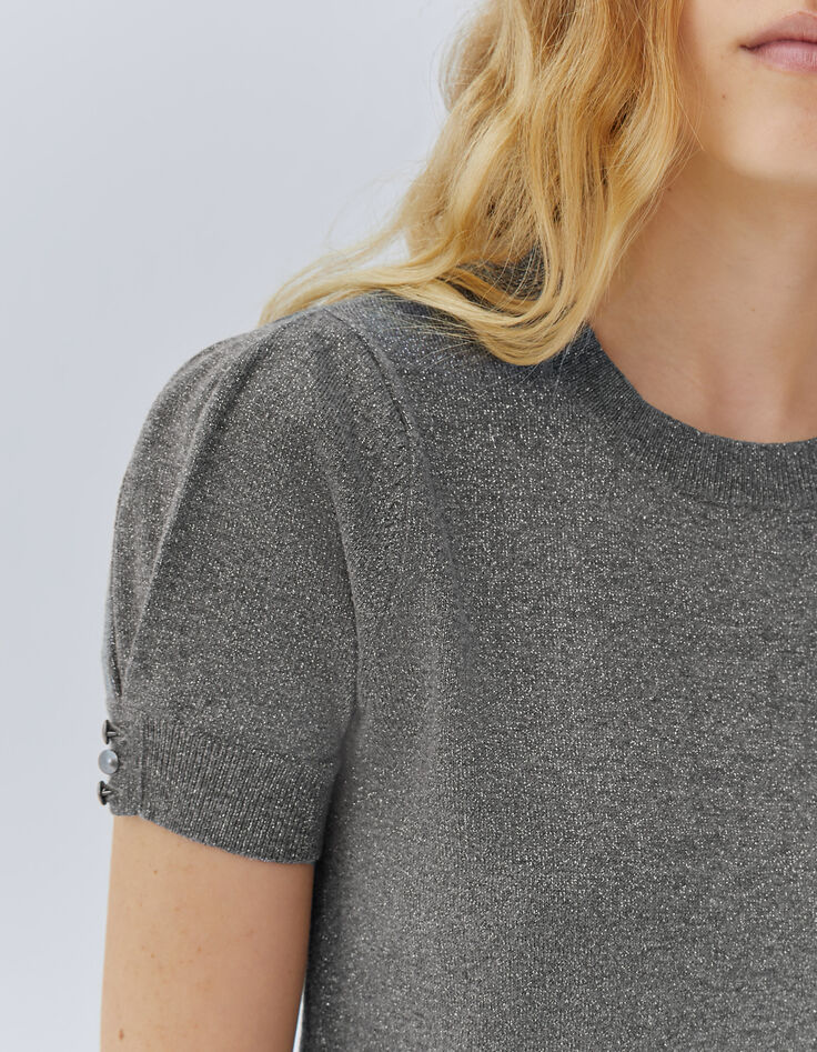 Women’s grey glittery knit short-sleeve sweater-3