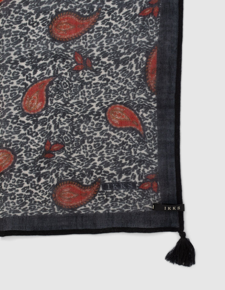 Foulard &eacute;cru &agrave; motif l&eacute;o cachemire Femme-2