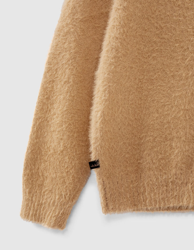 Karamel donzig gebreid vest meisjes-5