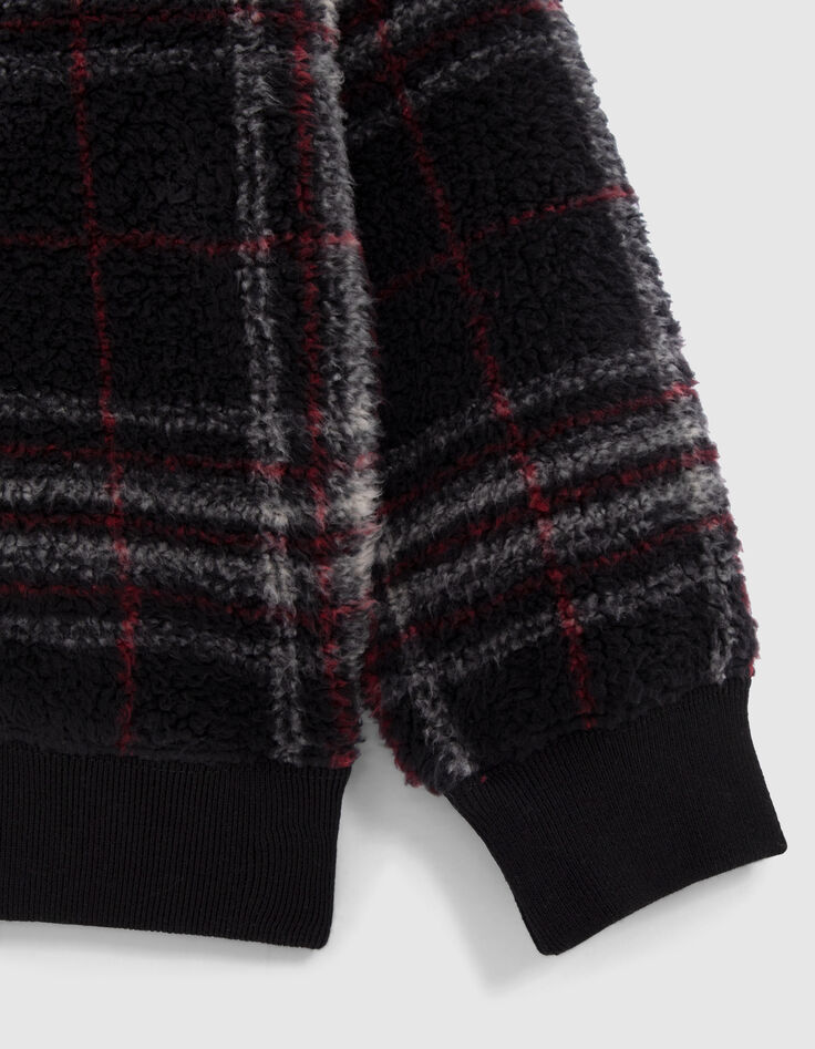Boy's black recycled sherpa plaid sweatshirt-4
