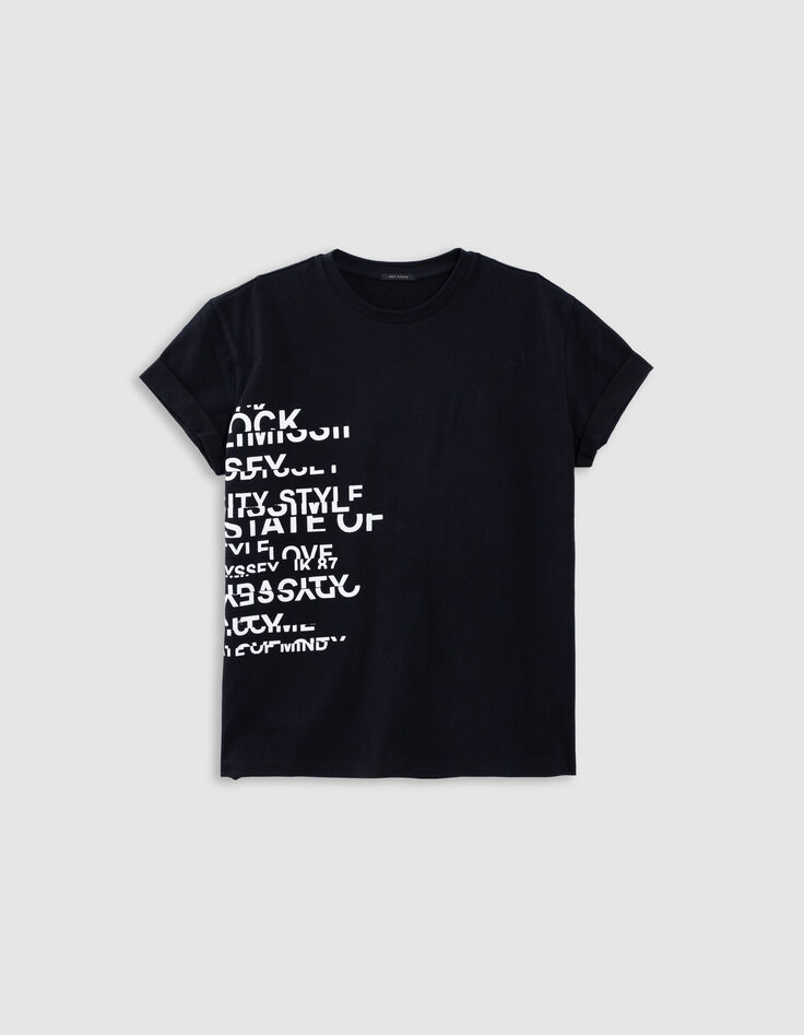Black crew neck T-shirt with slogan image-5