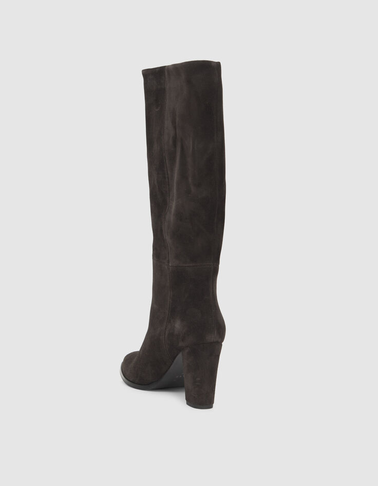 Schokoladebraune Damenstiefel aus Veloursleder-3