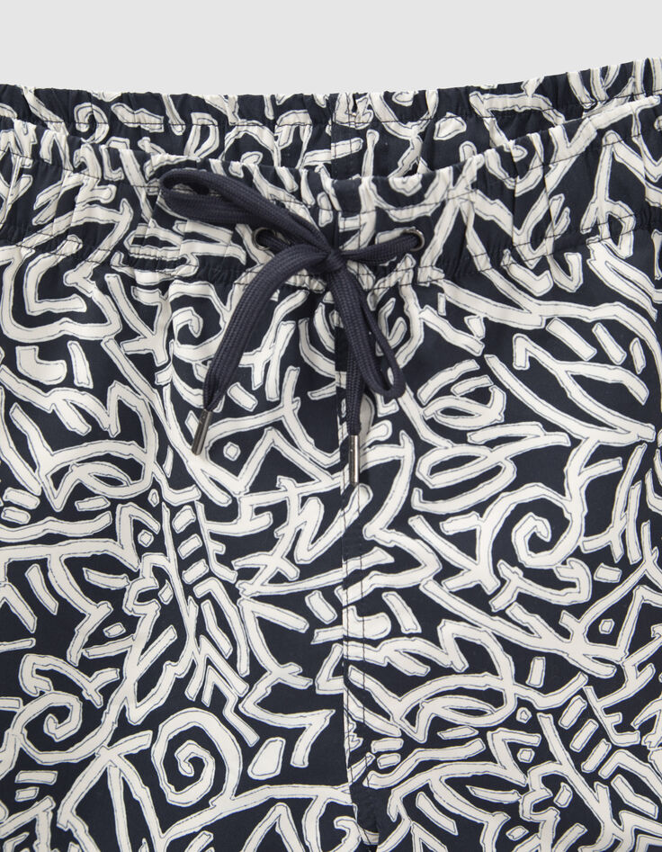 Marineblauwe zwemshort met grafische print Heren-2