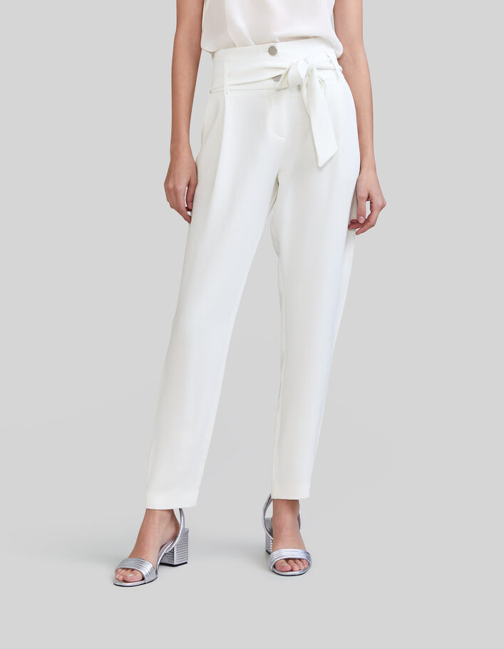 Women’s white recycled belted high-waist trousers - IKKS