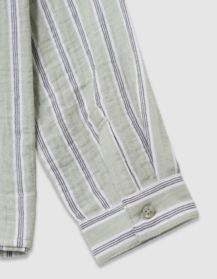 Boy's green striped pattern shirt-5