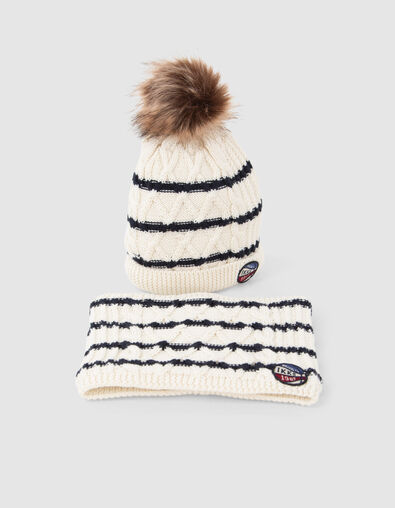 Gorro y snood crudo punto rayas insignia balón bebé niño - IKKS