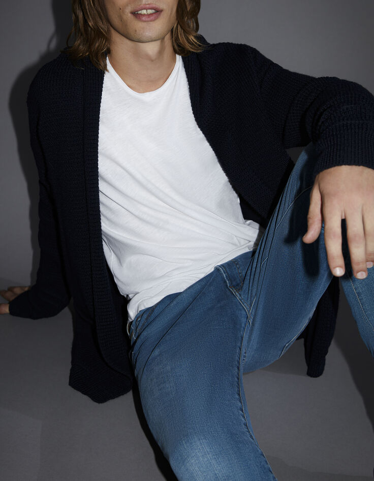 Cardigan marine tricot &agrave; col ch&acirc;le Homme-1