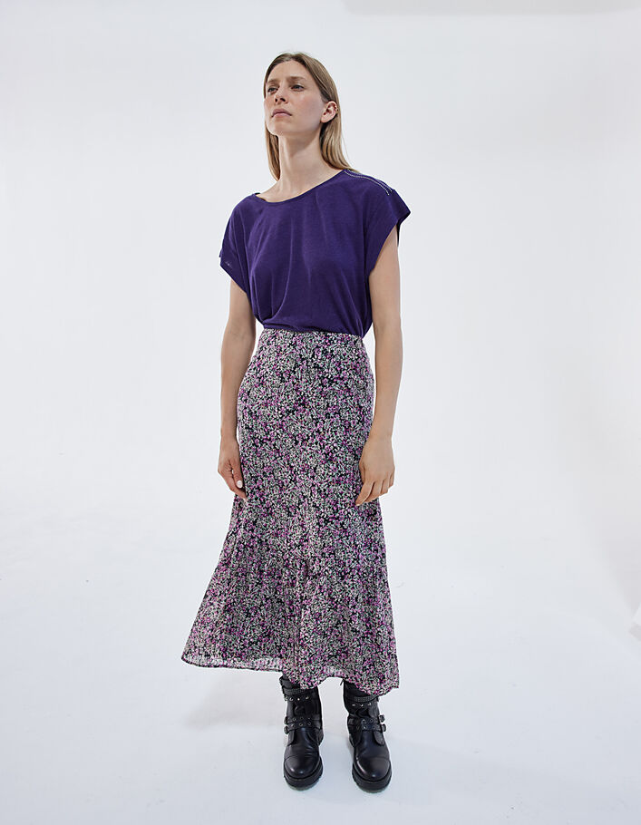 Langer Rock mit buntem Blumenprint und Volant-1