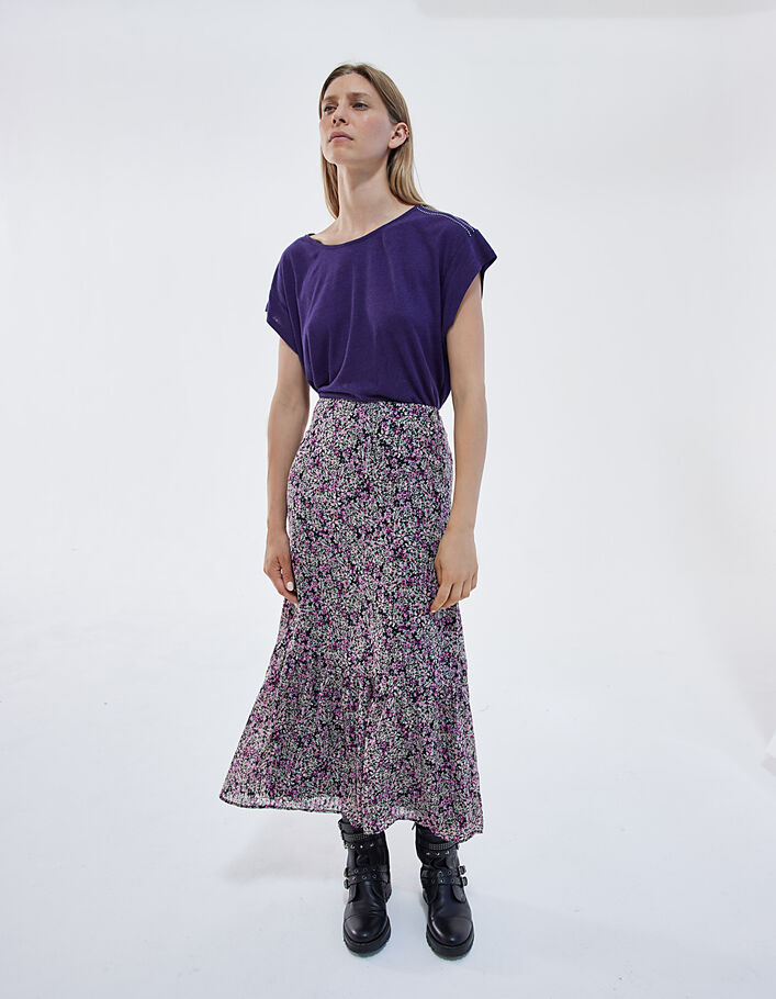 Multicoloured floral print ruffled long skirt-1