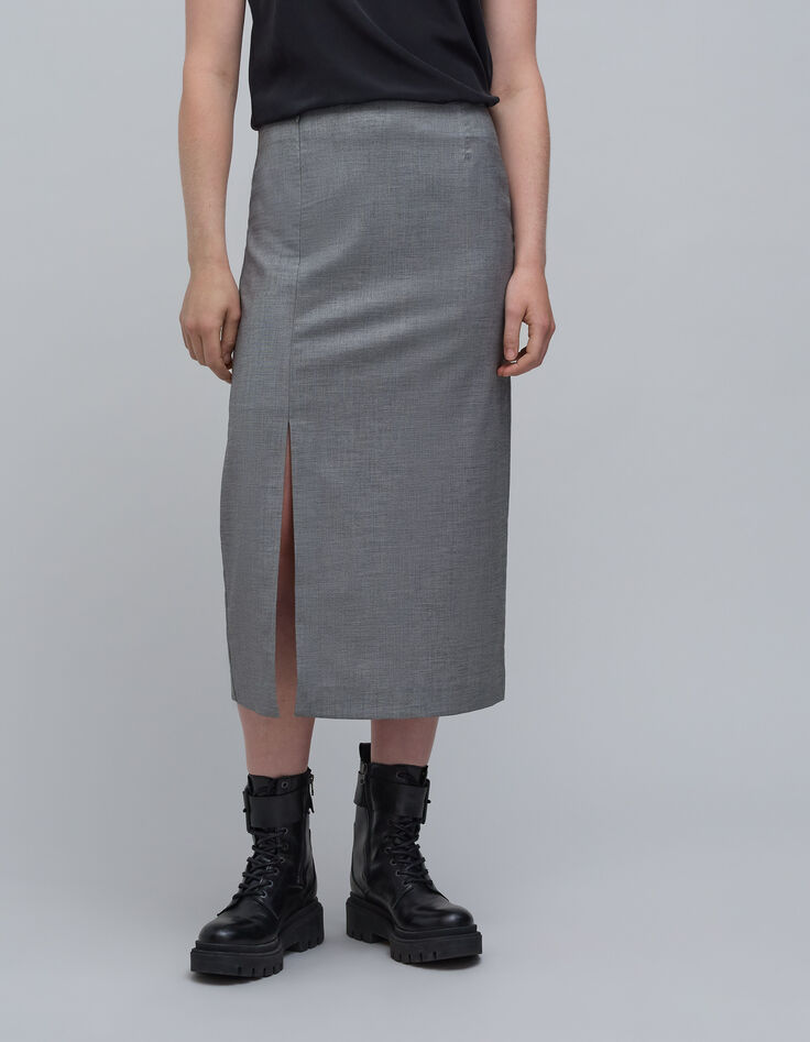 Jupe crayon grise faux-uni Femme-4