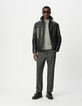 Schwarze Herrenjacke Leder Rippkragen-7