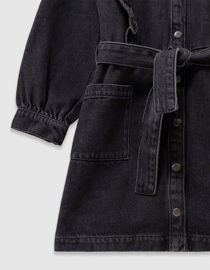Robe en jean gris ceinturée détails volants fille-7