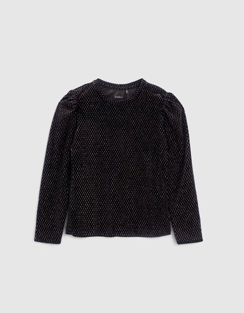 Zwart T-shirt fluwelen tricotstof jacquard lurex meisjes