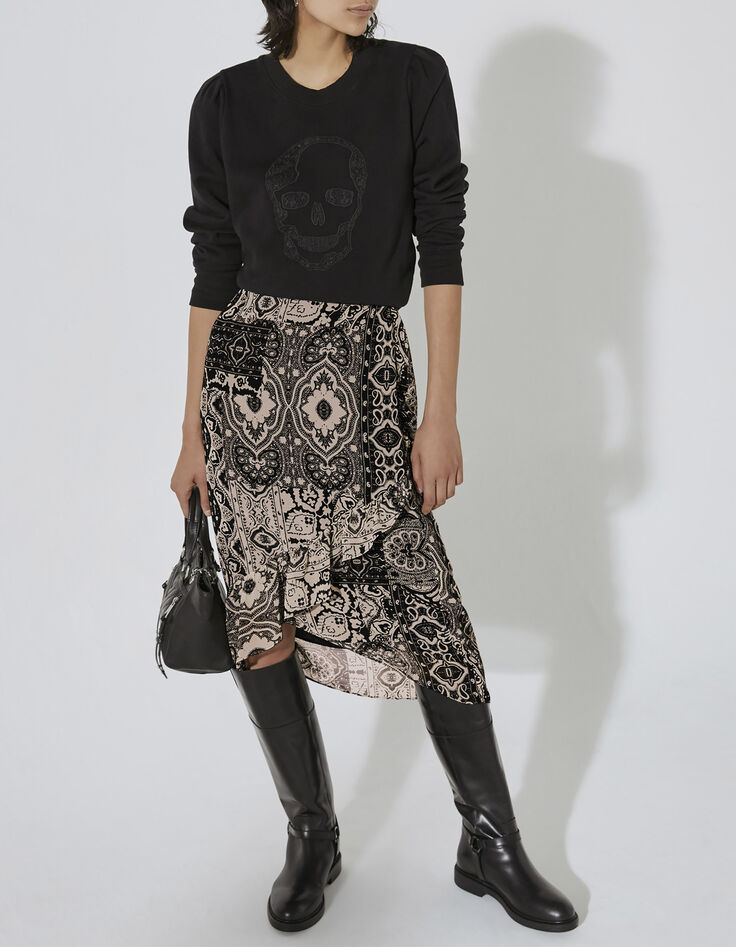 Women’s scarf-print asymmetric skirt with voile ruffle-1
