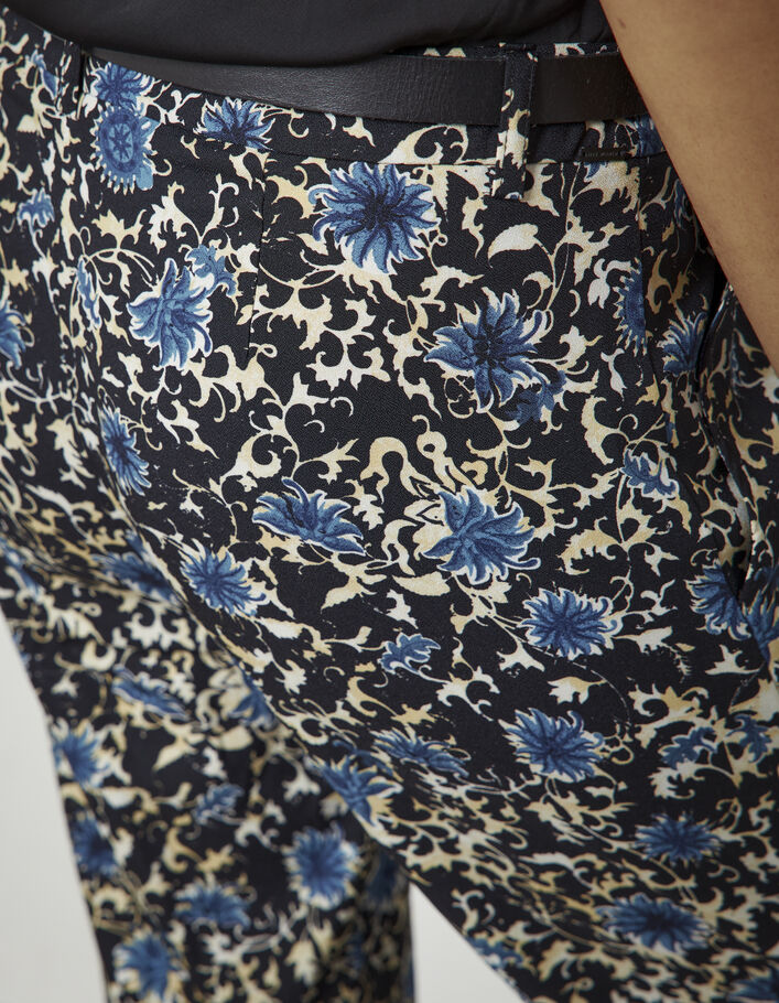 Pantalon droit en crêpe imprimé fleurs bleues femme - IKKS