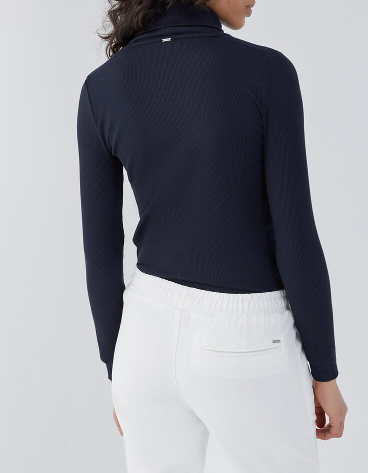 Marineblauw T-shirt opstaande kraag lange mouwen dames-3