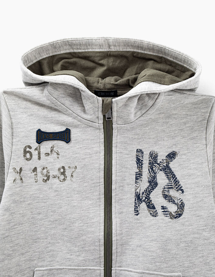 Kittgrau meliertes Jungensweatshirt mit Print und Patch  - IKKS