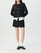 Marineblaue kurze Damenjacke Tweed-Effekt Paillettenstick-1