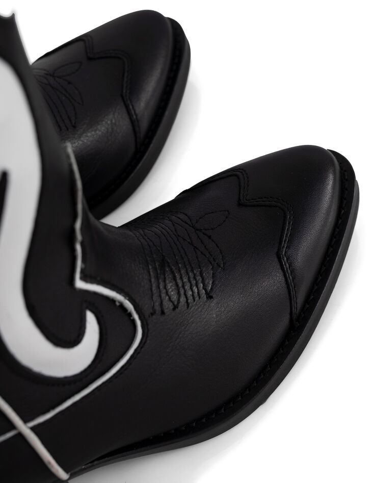 Women&rsquo;s black & white leather cowboy boots, Western seams-4