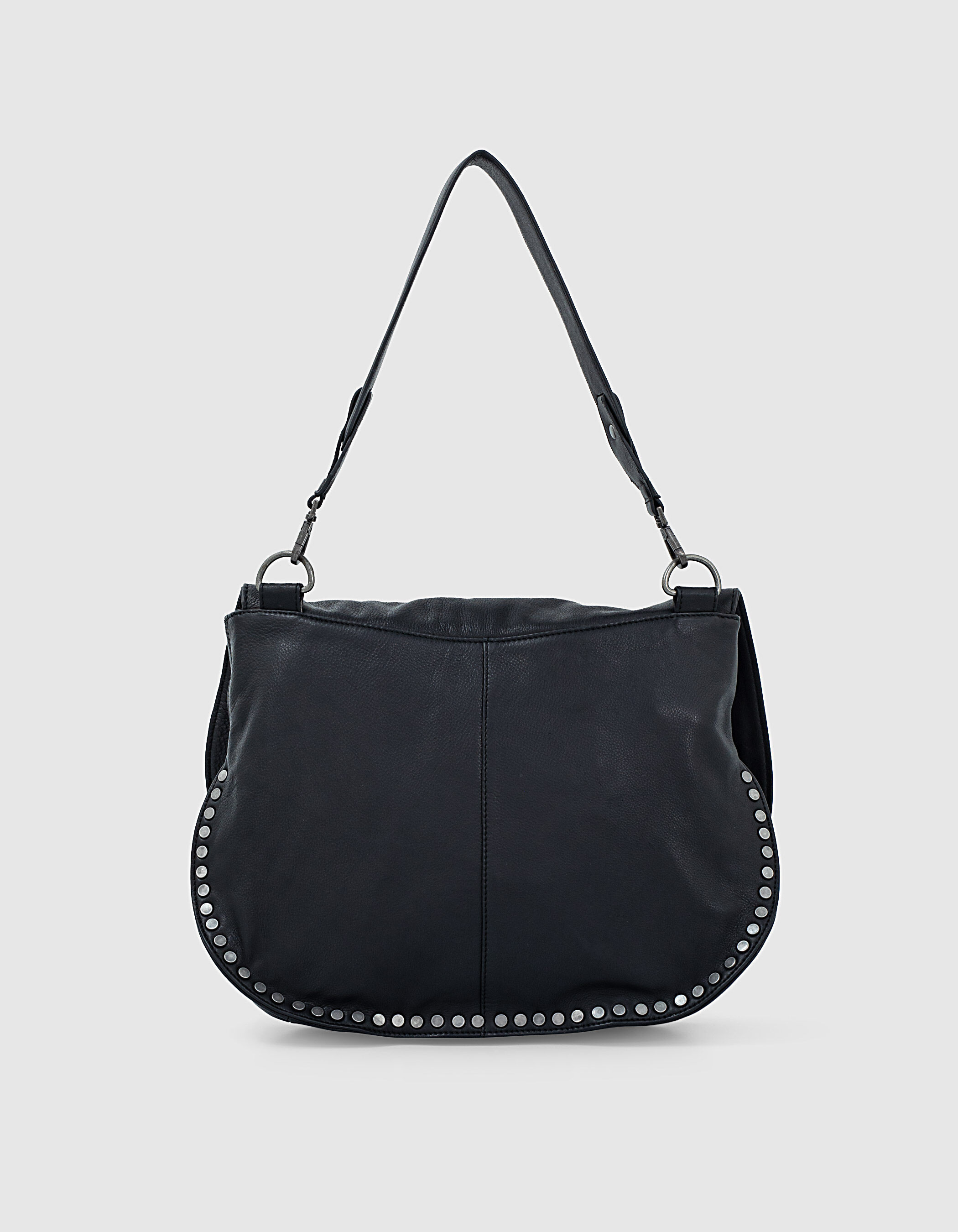 Plumber Rock women s black studded leather saddle bag IKKS