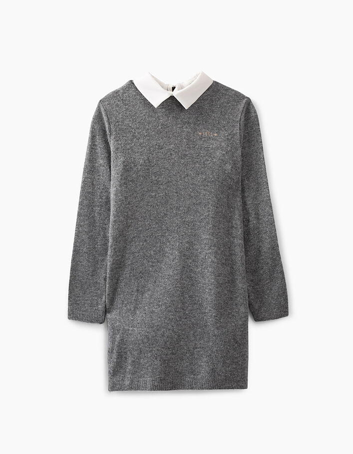 Girls’ grey mixed fabric knit dress, black pleated back - IKKS