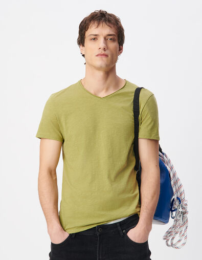 Gr&uuml;nes Flamm-T-Shirt V-Ausschnitt Baumwolle - IKKS